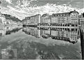 Historisches Gebäude am Fluss Poster A4